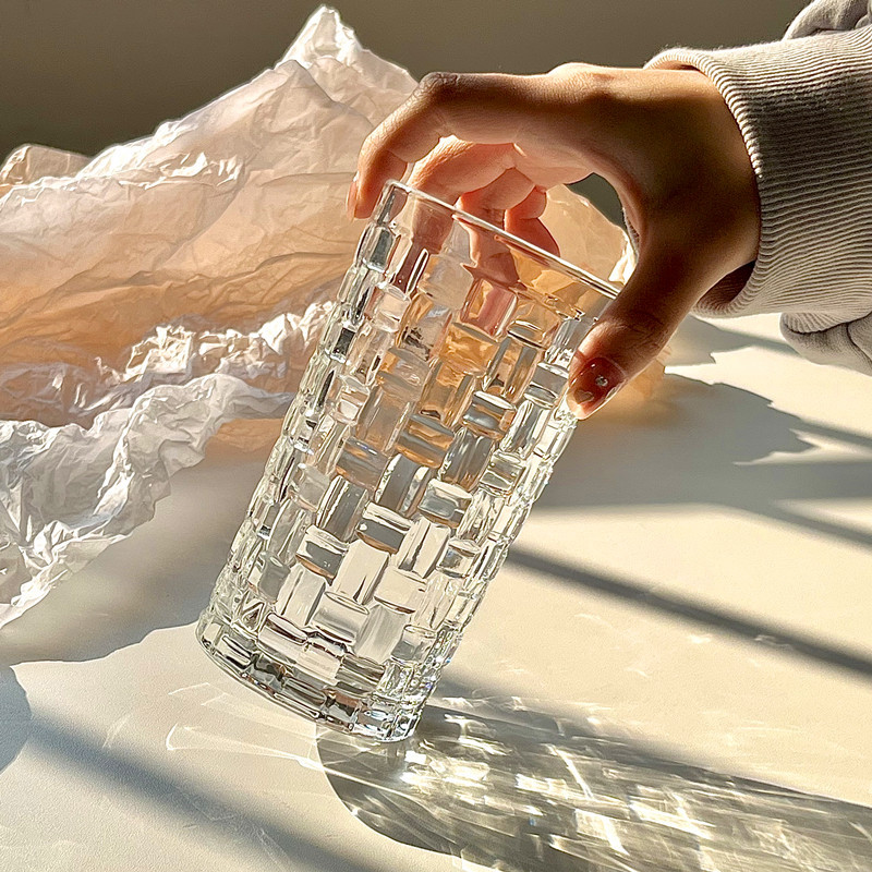 Woven glass cups, home relief water cups, juice coffee cold drink cups, INS style, fresh and forest-themed cups, the same style as bloggers Specification drawing