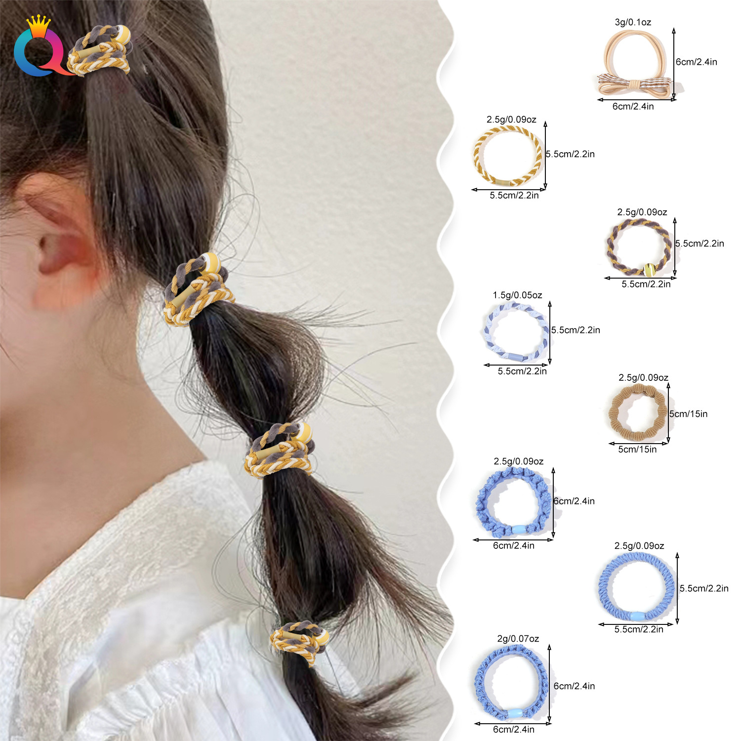 Qiyue Cross-border Card Mixed color hair Tie, ins rubber band, high elasticity, no damage to hair, hair tie, hair band, hair accessory wholesale details Picture
