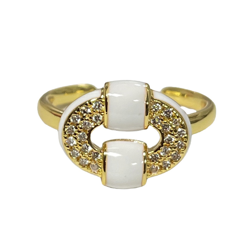 This exquisite diamond-encrusted diamond-shaped geometric drip glaze open ring exudes a unique and high-end French style for women. It is a trendy and stylish ring Item Picture