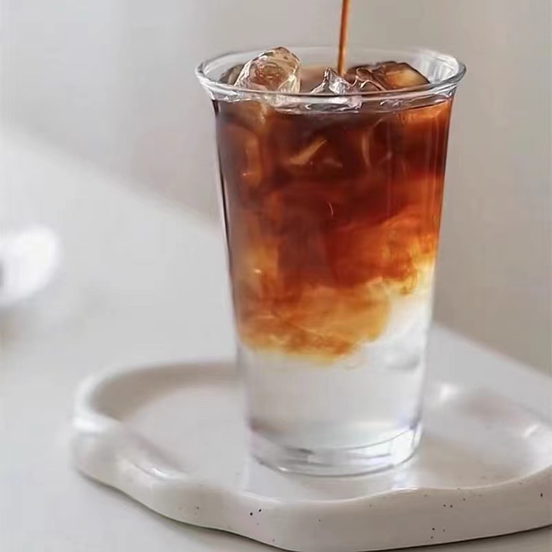 INS style coffee shop's same transparent glass cups, cold drink cups, water cups, juice and milk cups for home use, can be used as logos for wholesale Specification drawing