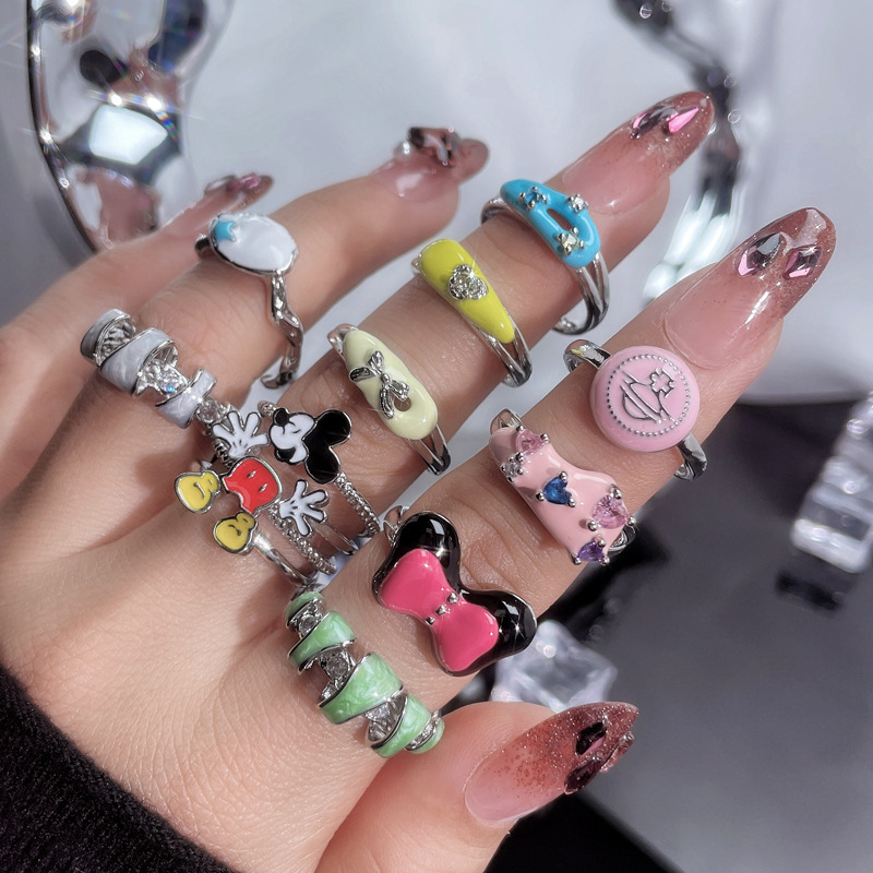 Sweet and cool colored drip glaze Mickey Mouse personalized open ring, women's light luxury high-end, versatile, elegant and niche design ring Application Scenario