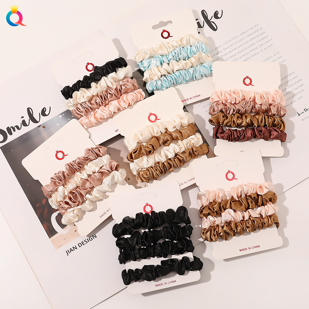 Qiyue Large Intestine Hair Tie Satin Thin Hair Tie Set, a popular girl's simple ponytail leather case and bun hair tie full figure