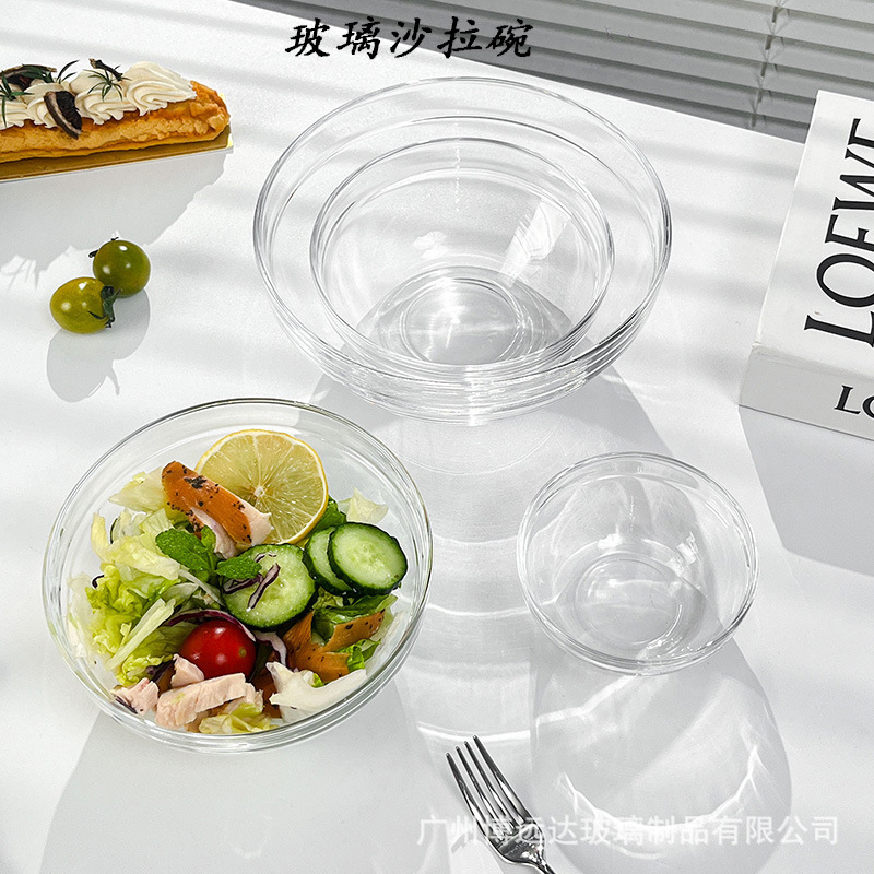 Thickened glass bowls, transparent salad bowls, essential oil bowls for beauty salons, noodle film bowls, special bowls for bowl cakes used at stalls full figure