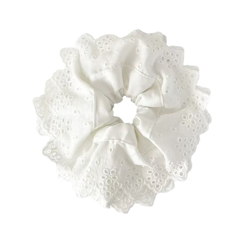 This is a popular red lace hair tie for women, a French retro and gentle hair accessory with a large hollowed-out hair cord Item Picture