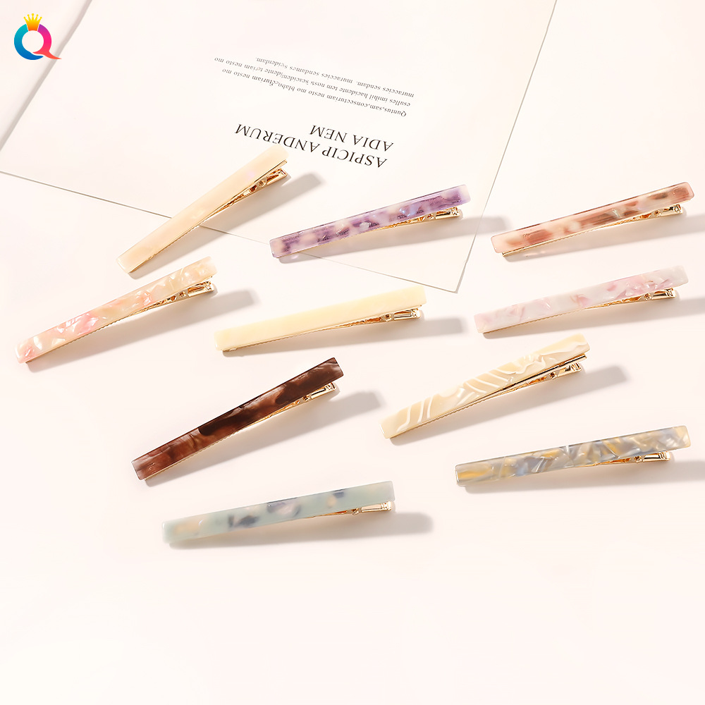 Qiyue Cross-border Korean version new acetic acid hair clips, duckbill clips, cute side clips, straight clips, long clips, hair accessories and head accessories full figure