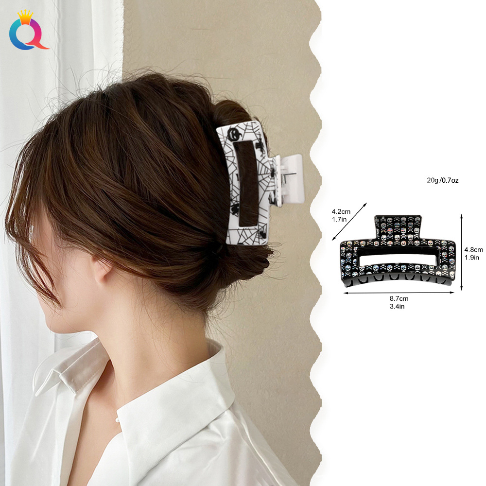 Qiyue Halloween hair Clip, square printed skull Ghost shark clip, children's European and American hair accessories, funny headwear details Picture
