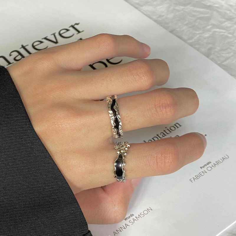 Dark style individual fashion black drip glaze open ring for women on Instagram, cold style individual niche high-end ring Specification drawing