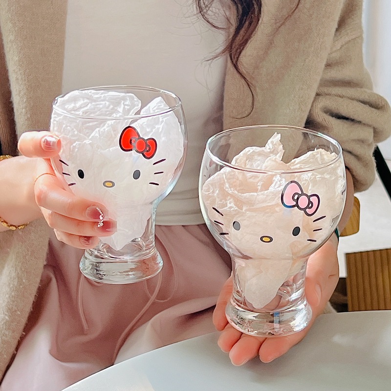 ins cartoon cute kt cat glass water cup, girls' cup, Internet celebrity cup, craft beer mug, personalized kt glass cup Specification drawing