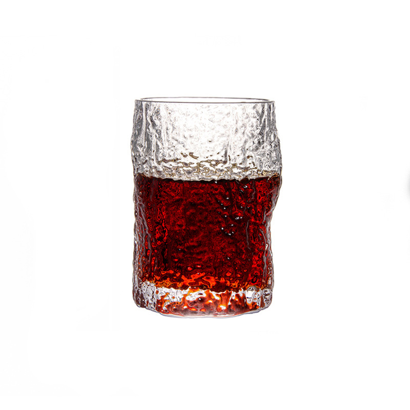 ins bark-patterned glass water cup, women's forest-themed niche relief glass cup, summer juice drink milk cup Item Picture