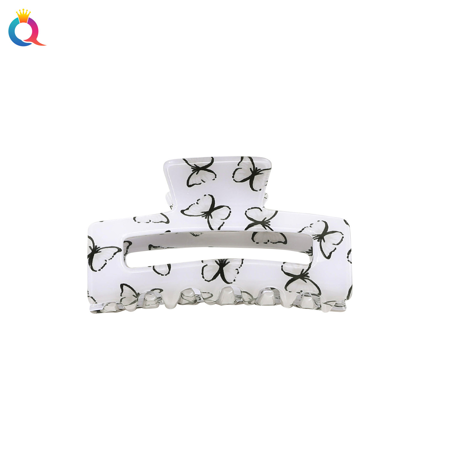 Wholesale of Qiyue PVC printed butterfly hair clips, updo acrylic grab clips, high-end semi-tied hair shark clips, hair accessories Item Picture