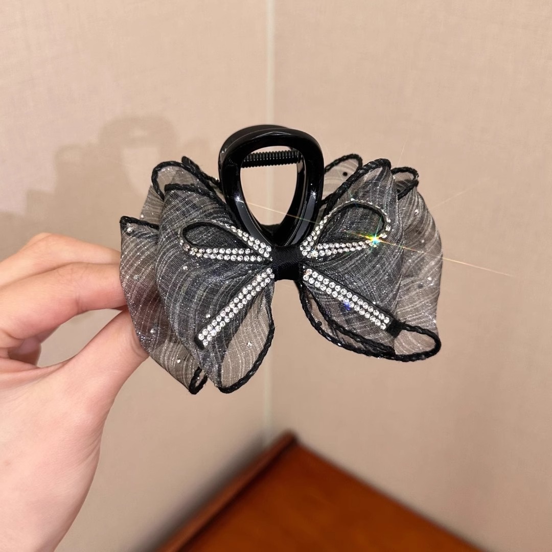 2025 New shiny bow polka dot mesh bubble gripper, high-end back gripper Specification drawing