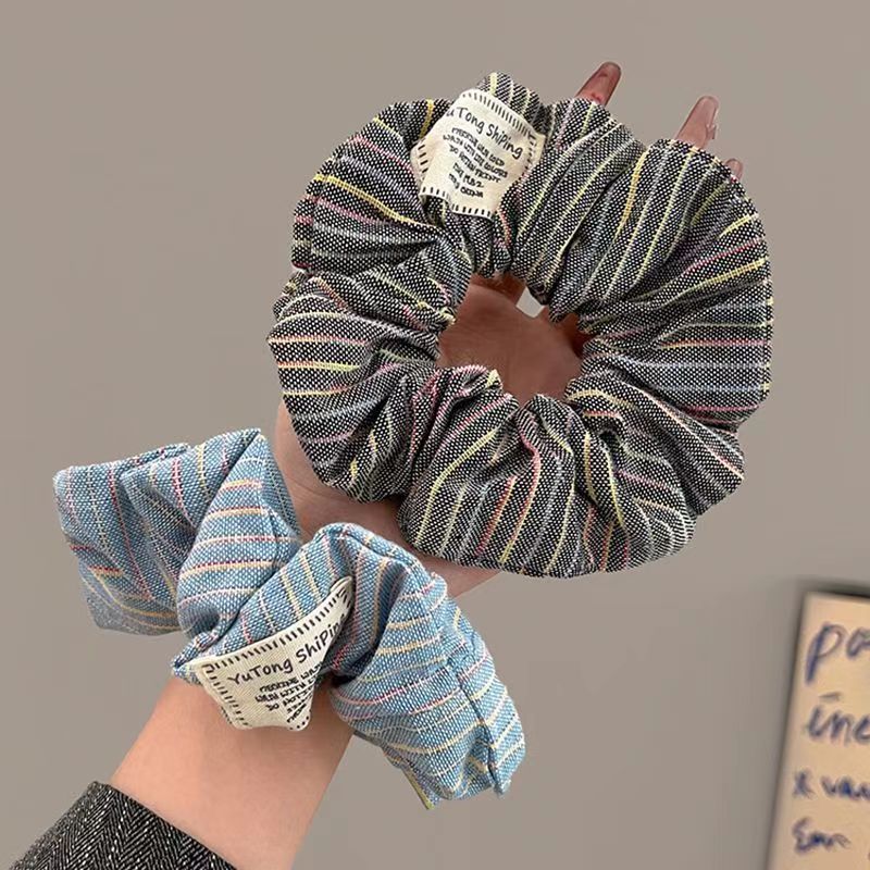 New cotton and linen fabric striped large intestine hair band, girls' bun hair tie, wide-edge large intestine band, simple fabric label headpiece Specification drawing