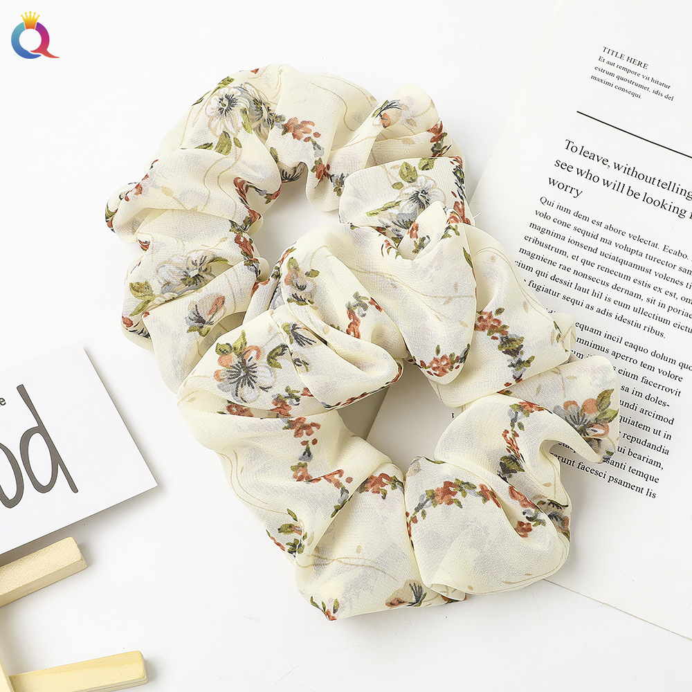 Qiyue's new fresh and delicate floral large intestine hair band, sweet and girlish large intestine hair band, ponytail hair band and hair tie full figure
