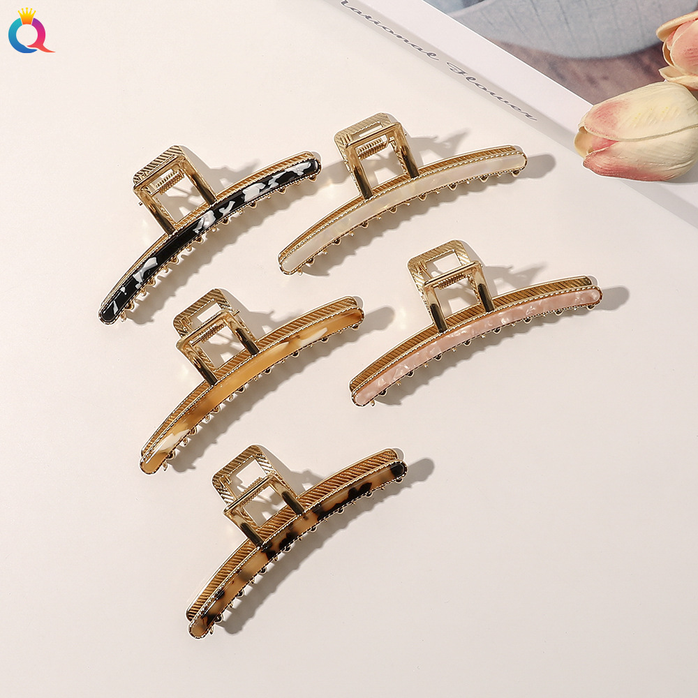 Qiyue Korean-style acetate board hair clip, alloy large grab clip headwear, women's high-end shark clip, back head plate hair clip Specification drawing