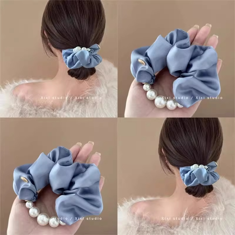 Korean version gentle and elegant pearl hair band, girl's low ponytail hair tie, high-end hair tie, rubber band, women's updo hair accessory, headwear full figure