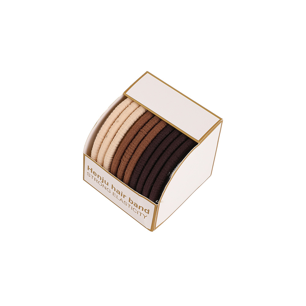 Qiyue Cross-border Box Hair Tie Coffee-colored small rubber band for tying hair, ins high appearance level hair tie and hair accessory wholesale Item Picture