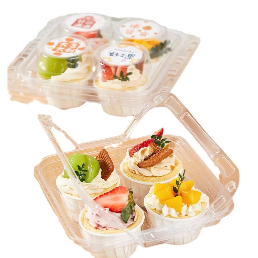 Cupcake packaging box, 4-piece tray, cream cups, plate tarts, hand-held transparent box, dessert baking packing box Item Picture