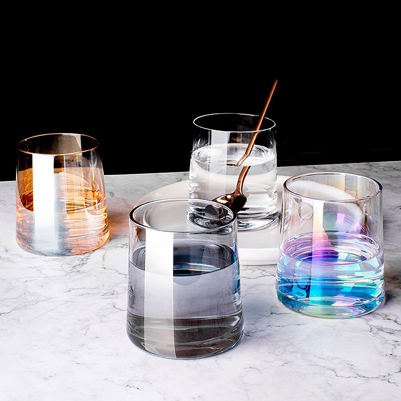Colorful ion-plated whisky wine glasses, household glass cups, InS-style heat-resistant water cups, high appearance level breakfast milk cups full figure