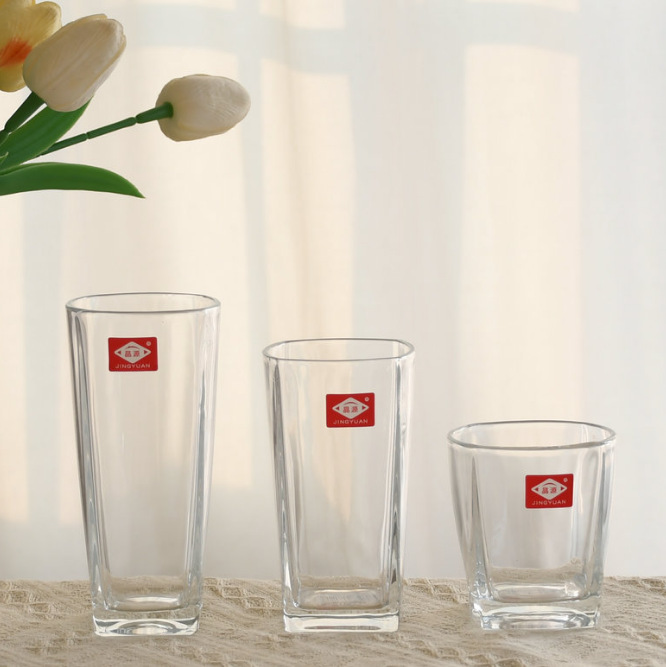 Square straight glass cups for home use, hotels and restaurants, thick-bottomed square octagonal dining cups, straight glass tea cups details Picture