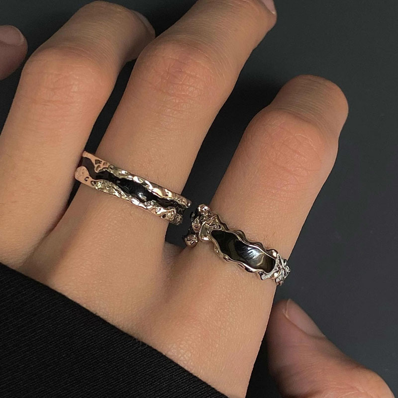 Dark style individual fashion black drip glaze open ring for women on Instagram, cold style individual niche high-end ring full figure