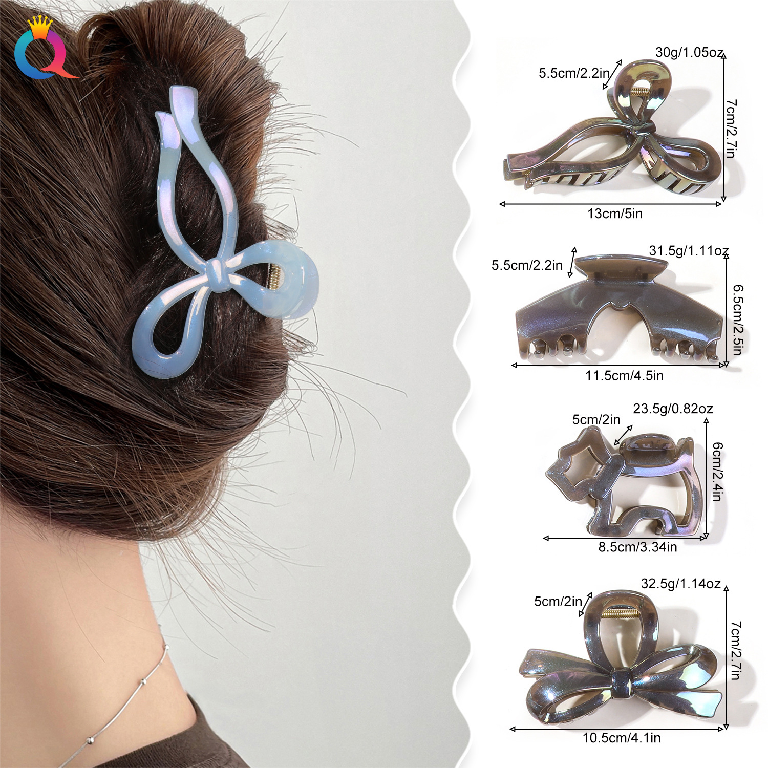 Wholesale of Qiyue's new large-sized high-end style grappling clips for women, simple jelly electroplated shark clips for the back of the head, and hair clips details Picture