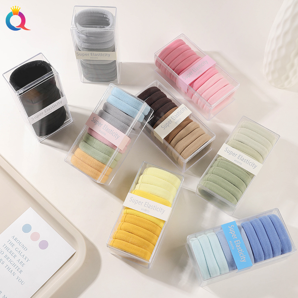Wholesale of Qiyue high-elasticity towel loops, ponytails, hair ties, colorful box-packed hair ties, hair bands, hair accessories and head accessories full figure