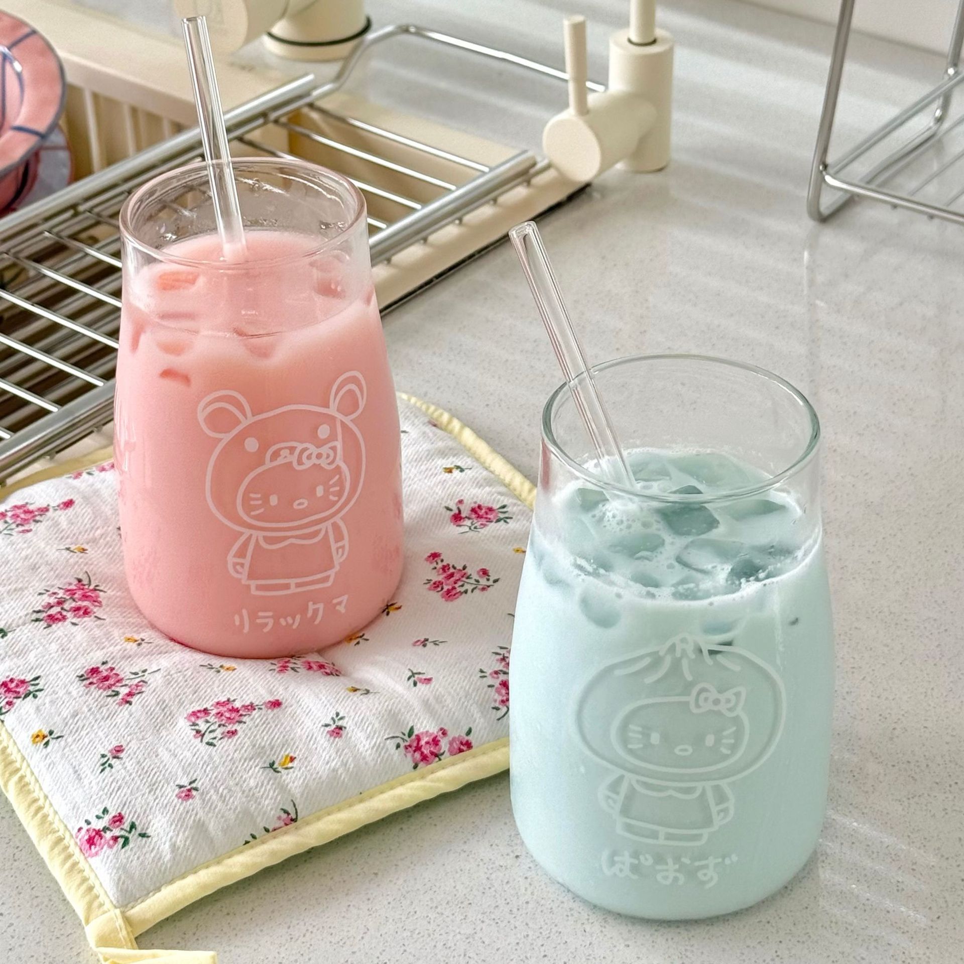 Bolimei high borosilicate glass cups, heat-resistant glass cups, kt water cups, girls' milk bottles, cups, household cold brew cups details Picture