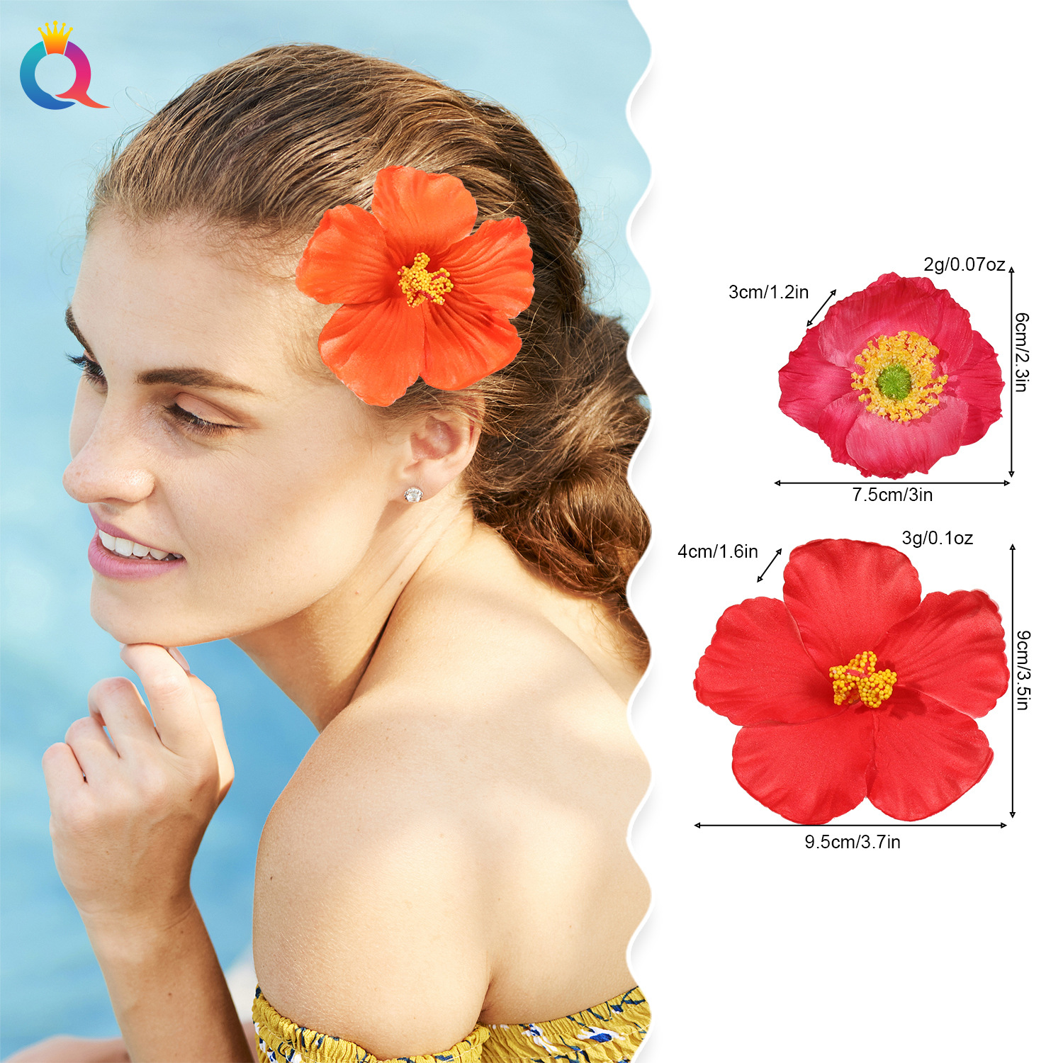 Qiyue Cross-border Amazon realistic flower hairpins, Bohemian bridal hairpins, headwear and hair accessories wholesale Specification drawing