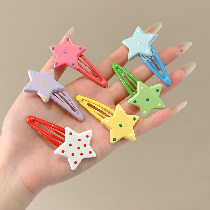 Summer colorful polka dot star hair clips, cute dopamine girl's loose hair bangs clips, bb clips, children's hair clips details Picture