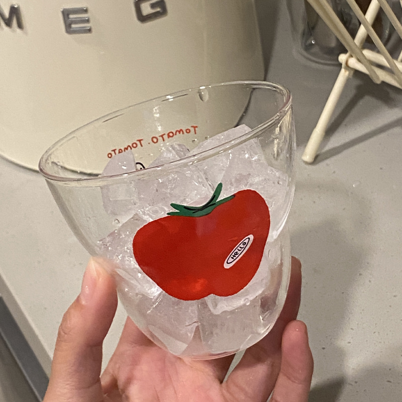 Mid-style, niche and simple ins tomato glass cup, retro Tomato heat-resistant juice cup, coffee cup 280ml details Picture