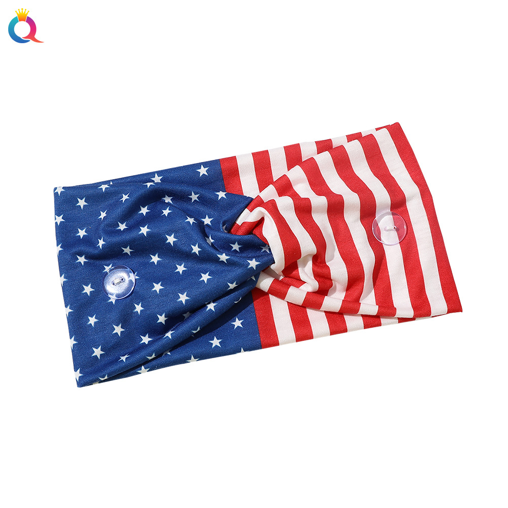 American Flag headbands' new elastic wide mask anti-clog button headband yoga exercise sweat-absorbing headband Item Picture