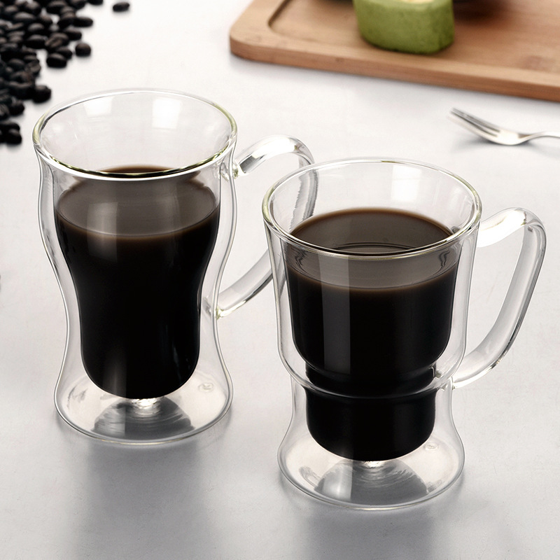 Heat-insulating double-layer glass cup, heat-resistant coffee brewing mug, American latte coffee cup, high appearance level with handle details Picture