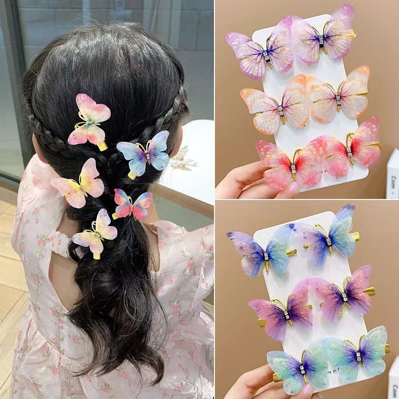 Super fairy-like three-dimensional butterfly hair clips, children's Hanfu clothing, ancient-style hair accessories, girls' side clips, hair clips, Children's Day hair clips details Picture