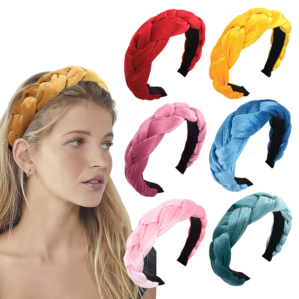 Qiyue European and American new velvet cross headband for women with braids, solid color wide edge velvet headband E5 Specification drawing