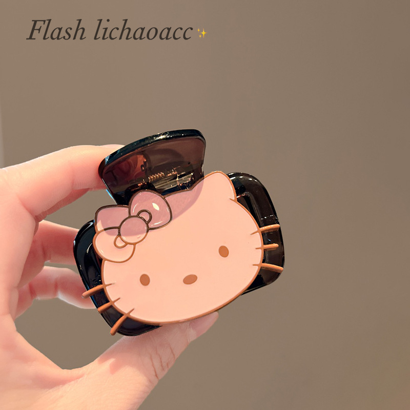 The Korean-style pink and black kt cat scratch-off clip for women, a mid-sized shark clip with a high-end texture for summer, and a hair clip for the back of the head details Picture