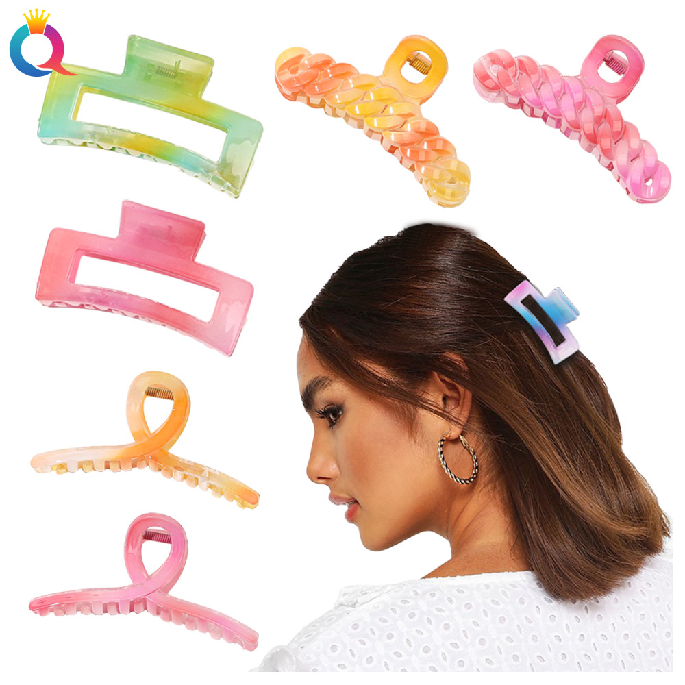 Qiyue Amazon headwear gradient color hair clips, colorful hair curls, hair grabbers, high-end shark clips, hair accessories for women wholesale details Picture