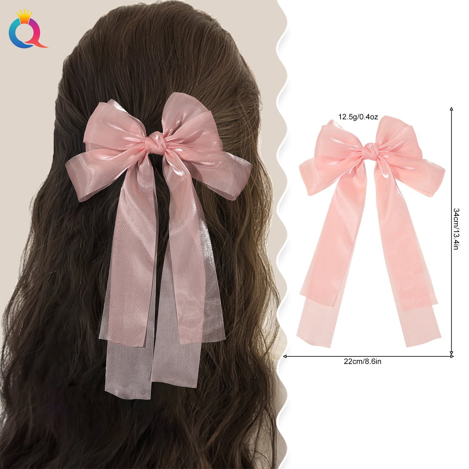 Qiyue Super Fairy Fish candy-colored bow ribbon spring clip, half hair clip clip at the back of the head, female headwear details Picture