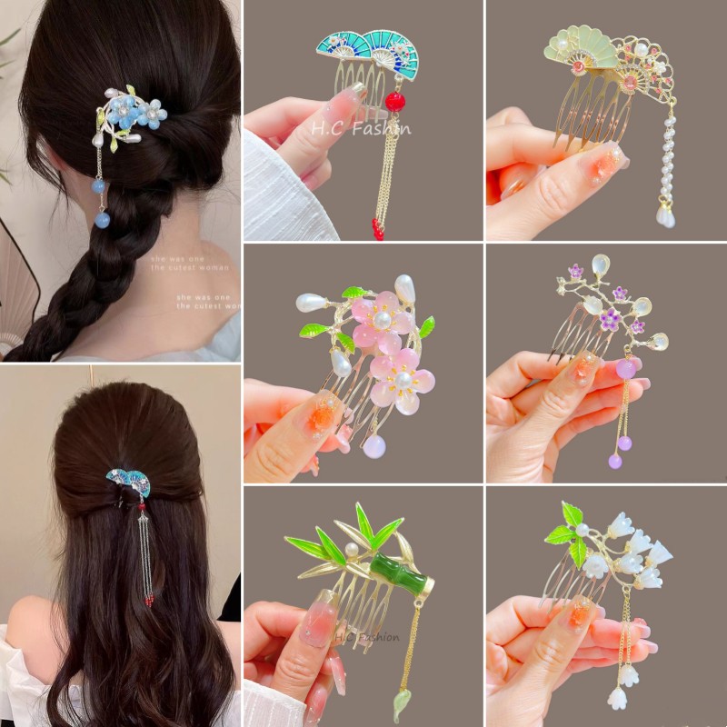Super ethereal and sweet lily of the valley hair comb, retro Chinese style flower tassel hair clip, side hair accessory, Hanfu accessory, broken hair clip full figure