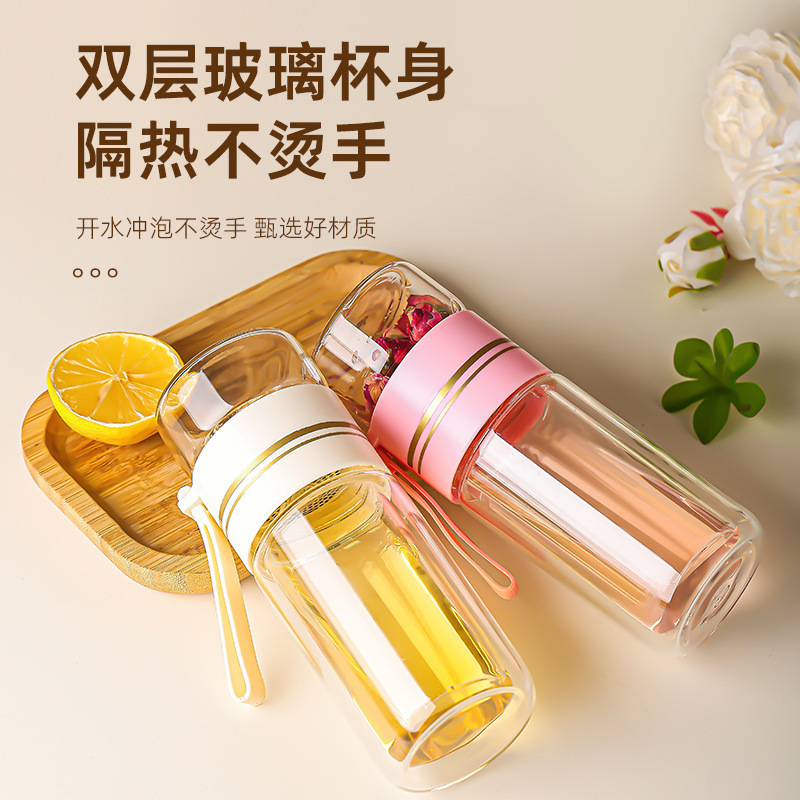 High appearance level tea-water separation cup, double-layer insulated high borosilicate glass cup, portable flower tea cup, cross-border glass tea cup Application Scenario