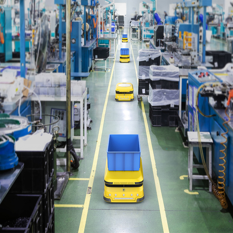 The autonomous mobile robot amr is connected to the intelligent automated assembly line of the three-dimensional warehouse and the autonomous handling agv trolley details Picture