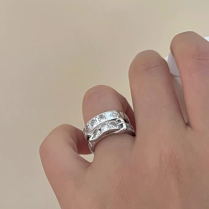 Double-layer belt buckle ring, a niche design for women, exudes a sense of luxury. The Saturn opening can be adjusted, creating a trend of light luxury rings details Picture