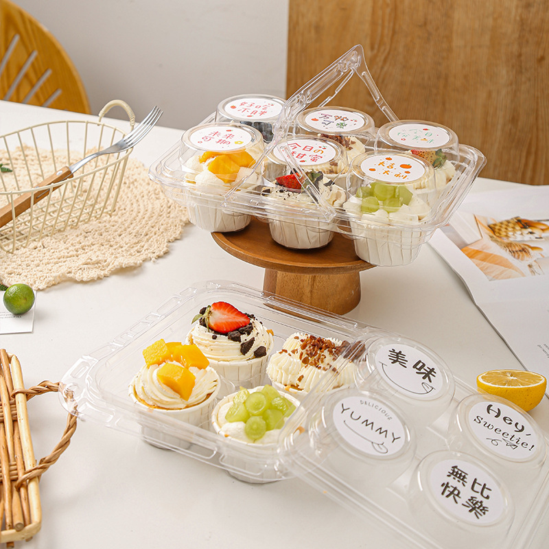 Hand-held cupcake packaging box, plate tart, egg tart, Western pastry, disposable transparent picnic baking box, packing box Application Scenario