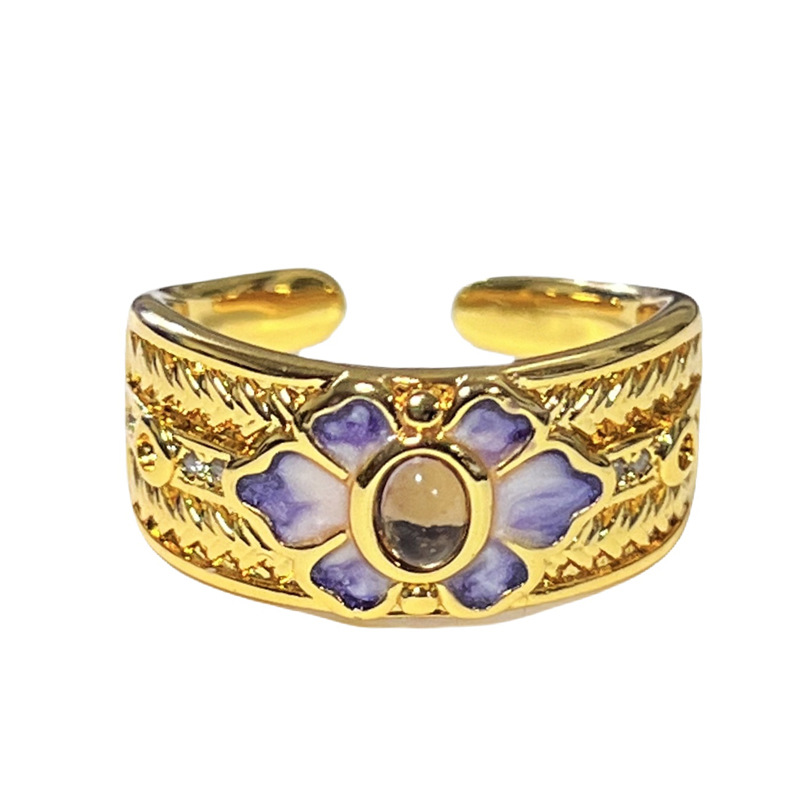 New Chinese-style retro purple gradient enamel drop glaze open ring, a unique design sense for women, light luxury, sweet and cool index finger ring Item Picture