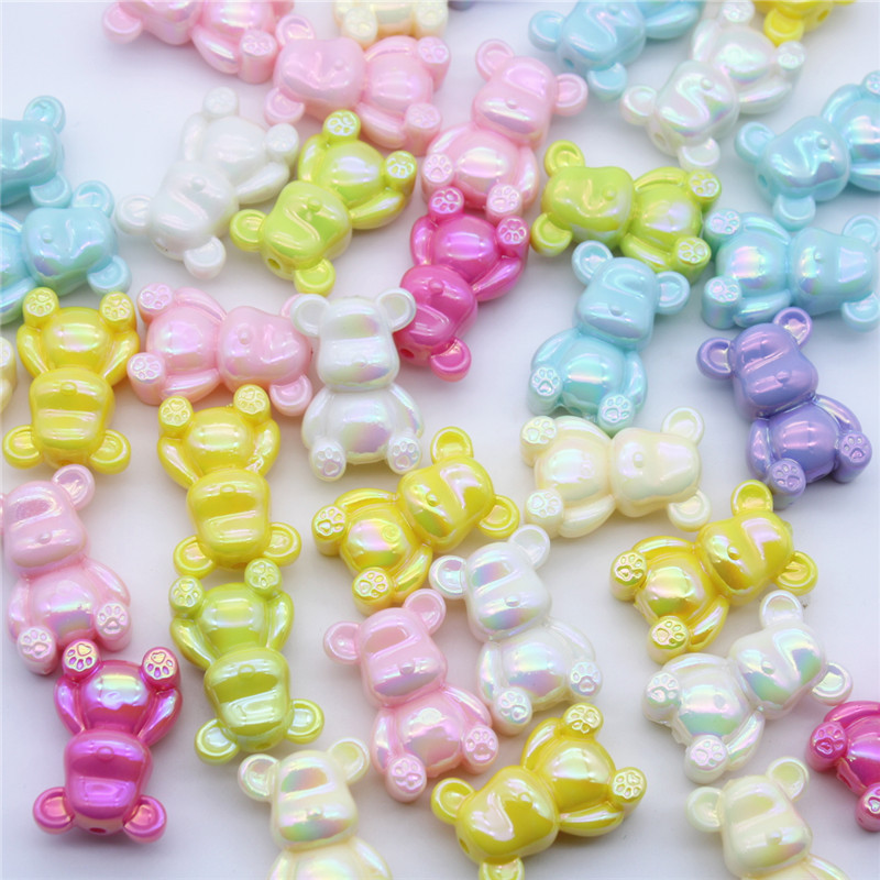 diy handmade acrylic double-sided UV electroplated keychain accessory material for luminous bear mobile phone chain beads details Picture