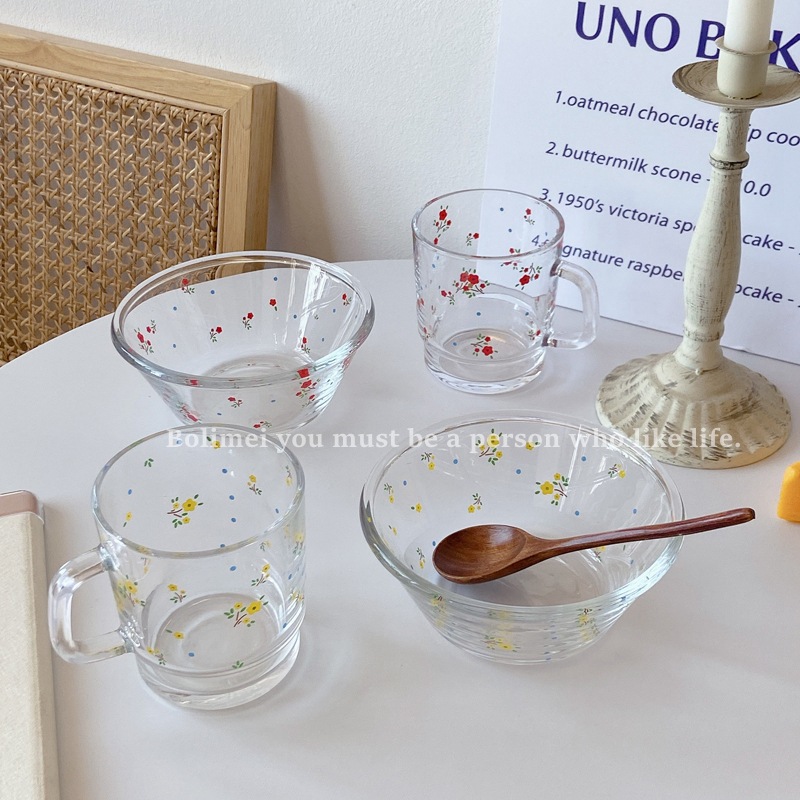 Bolimei glass tableware French style floral cup and bowl tableware Glass Cup Glass bowl and cup wholesale details Picture