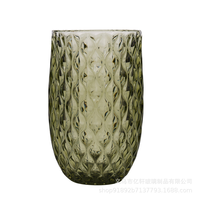 Factory wholesale cross-border European-style embossed household glass water cups, bar juice cups, hotel supplies, thickened mouthwash cups Item Picture