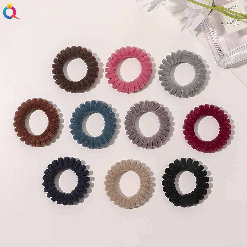 Qiyue Amazon Autumn and Winter flocking hair ties telephone line Hair bands for Girls Hair ties Leather bands Hair accessories A105 details Picture