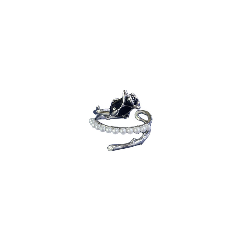 Dark glazed rose pearl open ring from Europe and America, a punk sweet and cool hot girl hit ring, with a cold and fashionable style Item Picture