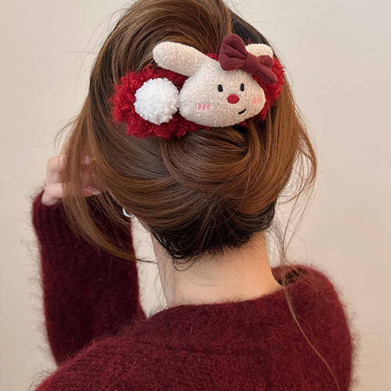 Spring and summer cute plush hairpin for women, 2025 new style, high-end style, large updo hair at the back of the head, duckbill hairpin, hair accessory Specification drawing