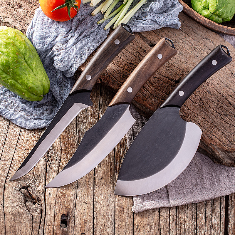 Old-fashioned forged slaughtering, cutting, meat and bone removal knives, fish slaughtering knives, forged black-faced high-carbon steel sharp small fish knives full figure